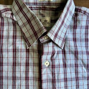 Peter Millar Men's Grey Maroon Plaid Long Sleeve Shirt Sz L